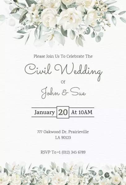 Elegant Greenery Civil Wedding Celebration Invitation Template