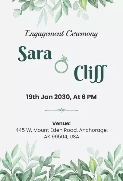 Elegant Greenery Engagement Ceremony Celebration Invitation Template