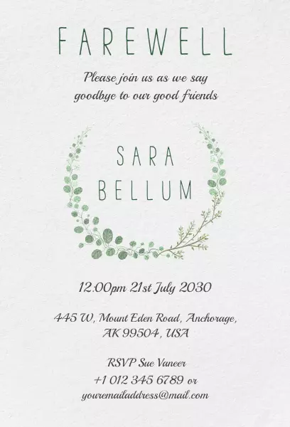 Elegant Greenery Farewell Gathering Invitation Template