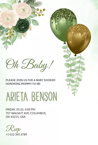 Elegant Greenery Floral Baby Shower Invitation Template