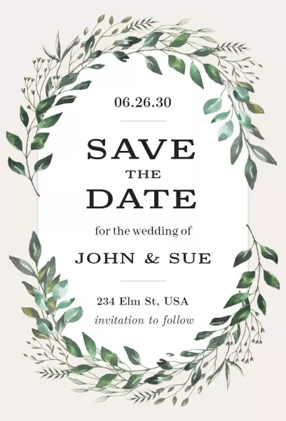 Elegant Greenery Floral Save The Date Wedding Invitation Template