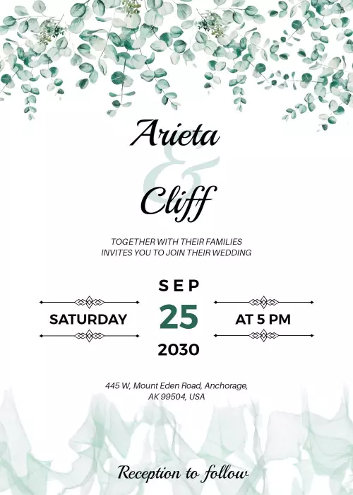 Elegant Greenery Floral Wedding Celebration Invitation Template
