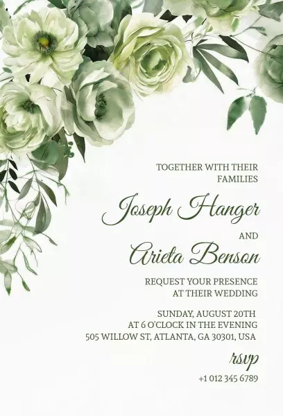 Elegant Greenery Floral Wedding Ceremony Invitation Template