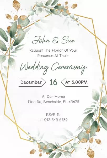 Elegant Greenery Inspired Wedding Ceremony Invitation Template