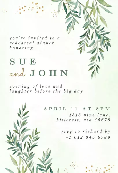 Elegant Greenery Rehearsal Dinner Celebration Invitation Template