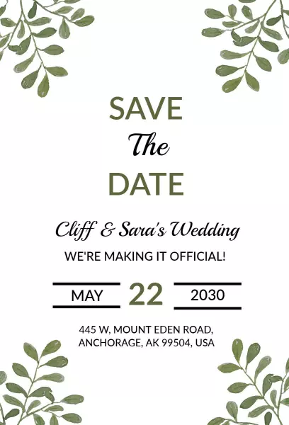 Elegant Greenery Save The Date Wedding Invitation Template