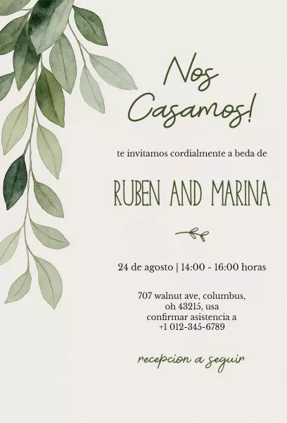 Elegant Greenery Spanish Wedding Celebration Invitation Template