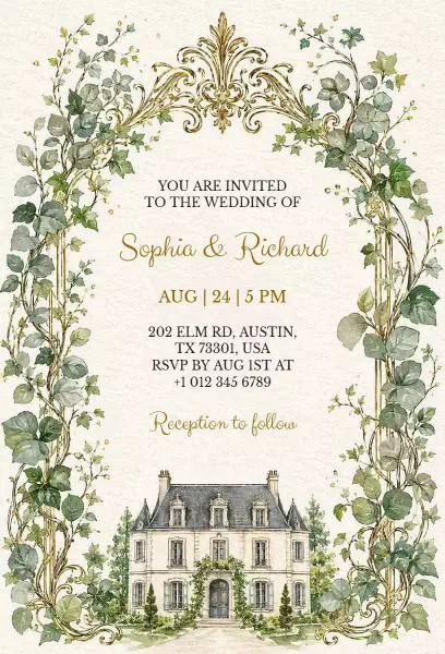 Elegant Greenery Theme Wedding Celebration Invitation Template
