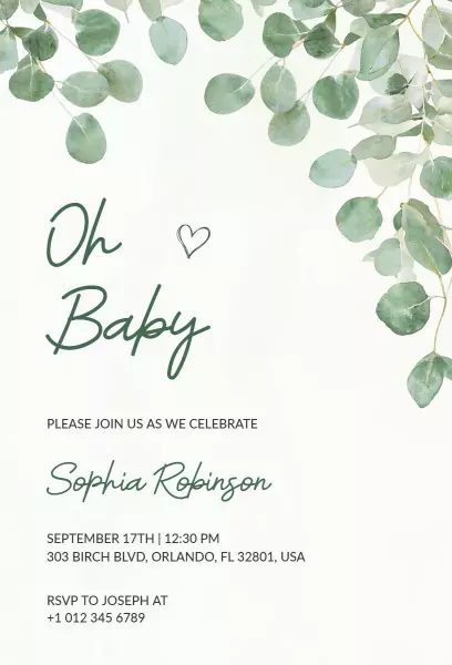 Elegant Greenery Themed Baby Shower Celebration Invitation Template