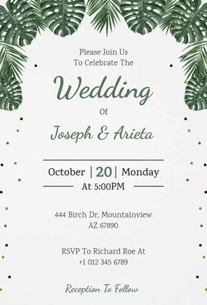 Elegant Greenery Themed Wedding Celebration Invitation Template