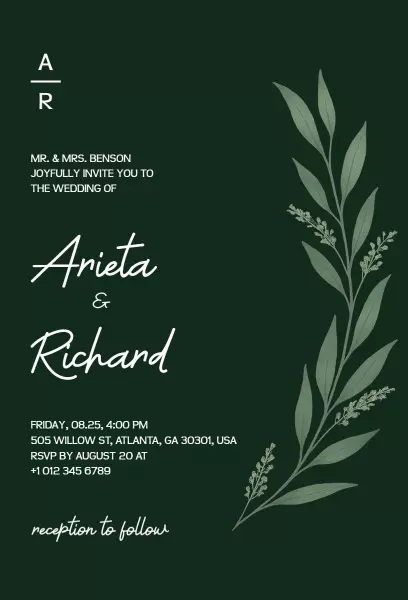 Elegant Greenery Themed Wedding Ceremony Invitation Template