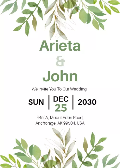 Elegant Greenery Wedding Celebration Invitation Template