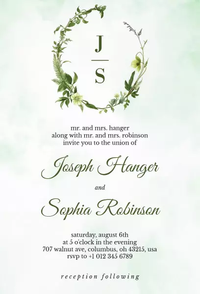 Elegant Greenery Wedding Celebration Union Invitation Template
