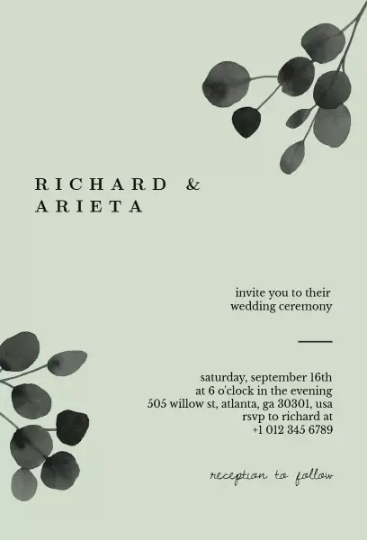Elegant Greenery Wedding Ceremony Invitation Template