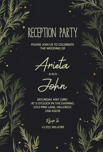 Elegant Greenery Wedding Reception Celebration Invitation Template