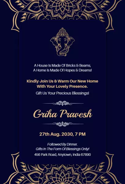 Elegant Griha Pravesh Housewarming Celebration Invitation Template