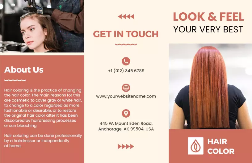 Elegant Hair Color and Beauty Services Salon Brochure Template