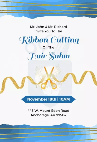 Elegant Hair Salon Ribbon Cutting Grand Opening Invitation Template