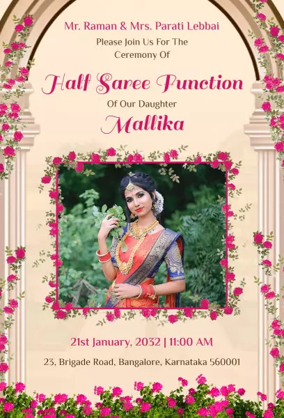 Elegant Half Saree Ceremony Celebration Invitation Template