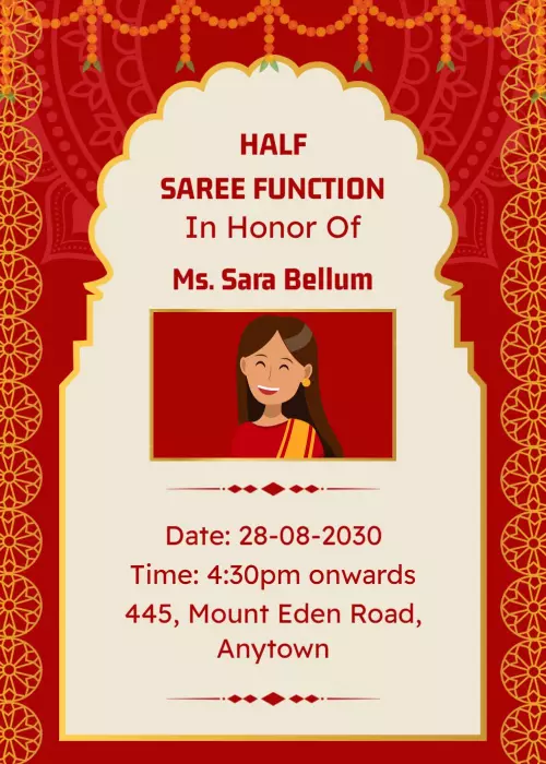 Elegant Half Saree Function Celebration Invitation Template