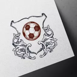 Elegant Hand-Drawn Soccer Ball with Ornate Shield Sketch Logo Template