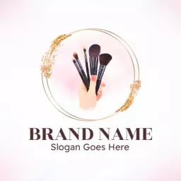 Elegant Hand Holding Makeup Brushes with Soft Colors Logo Template