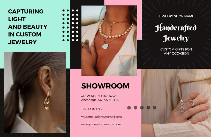 Elegant Handcrafted Jewelry Custom Gifts Collection Brochure Template