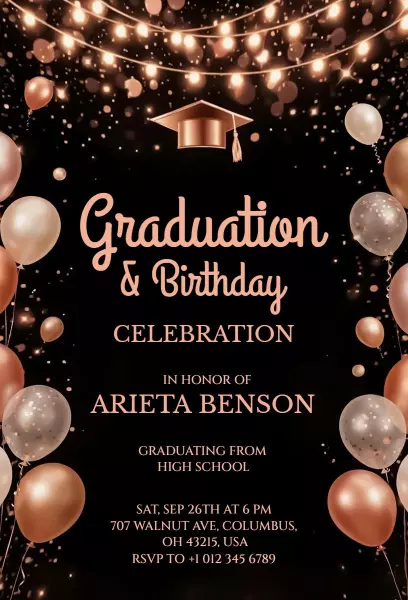 Elegant High School Graduation Birthday Celebration Invitation Template