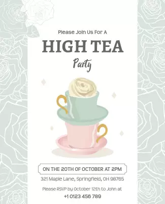Chic Pastel Floral High Tea Party Invitation Flyer Template