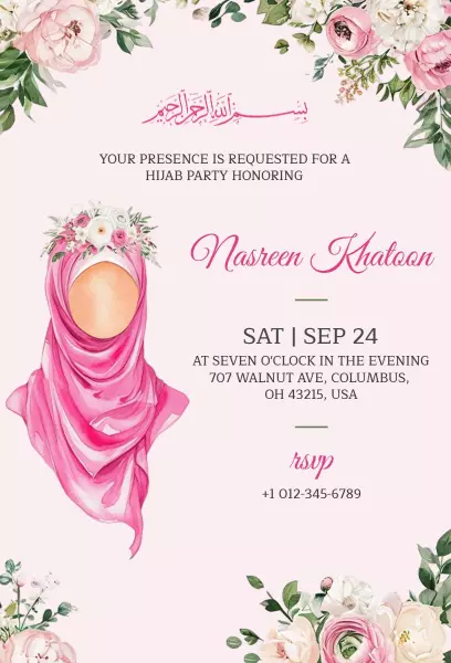 Elegant Hijab Honoring Celebration Party Invitation Template