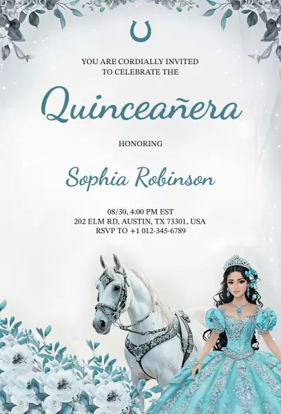 Elegant Horse-Theme Quinceanera Celebration Invitation Template