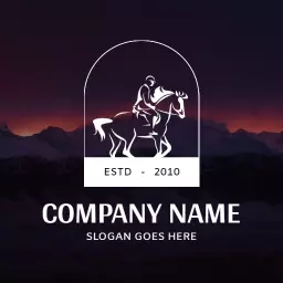 Elegant Horseback Rider Silhouette Against Mountain Sunset Logo Template