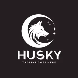 Elegant Husky Surrounded by Moon and Stars Logo Template