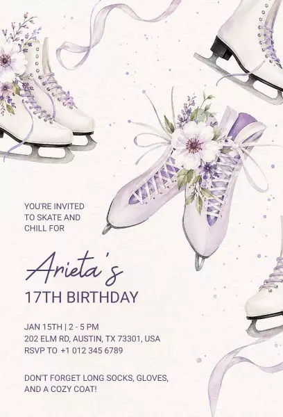 Elegant Ice Skating Theme 17th Birthday Celebration Invitation Template