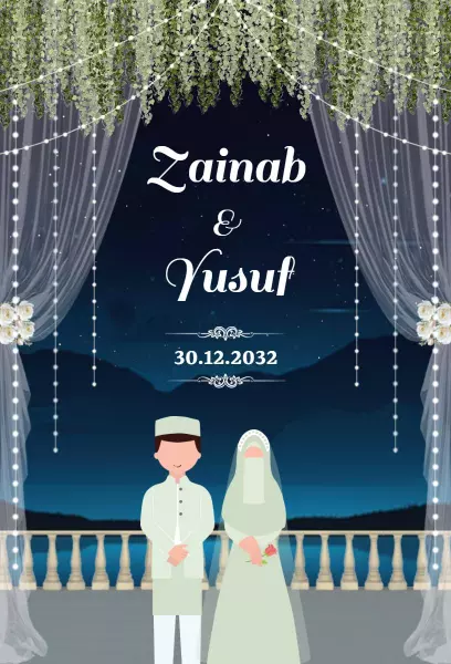 Elegant Indian Nikah Ceremony Night Celebration Invitation Template