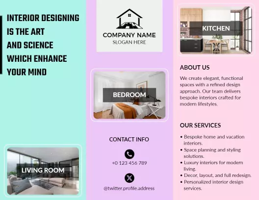 Elegant Interior Design Services Tri Fold Brochure Template