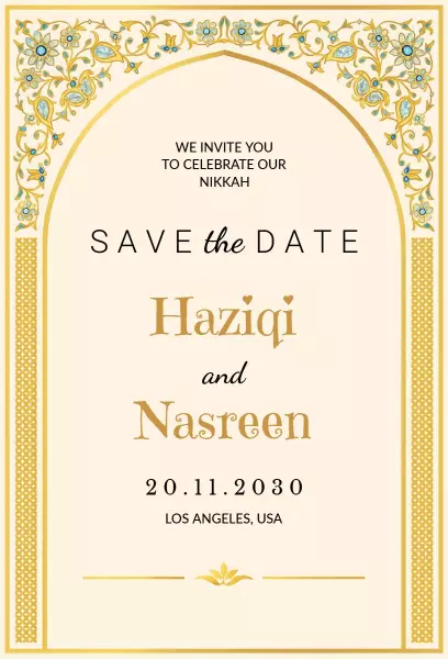 Elegant Islamic Nikkah Save The Date Wedding Invitation Template