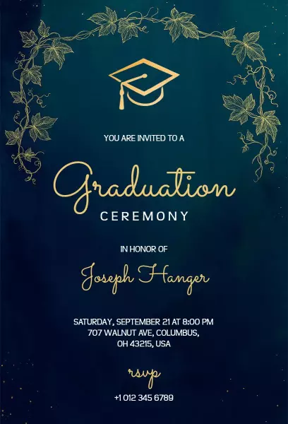 Elegant Ivy Frame Graduation Celebration Ceremony Invitation Template