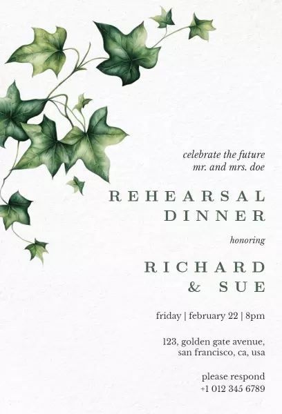 Elegant Ivy Green Rehearsal Dinner Celebration Invitation Template