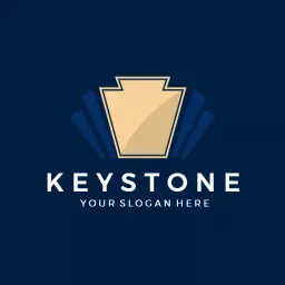Elegant Keystone Design on Deep Blue Background Logo Template