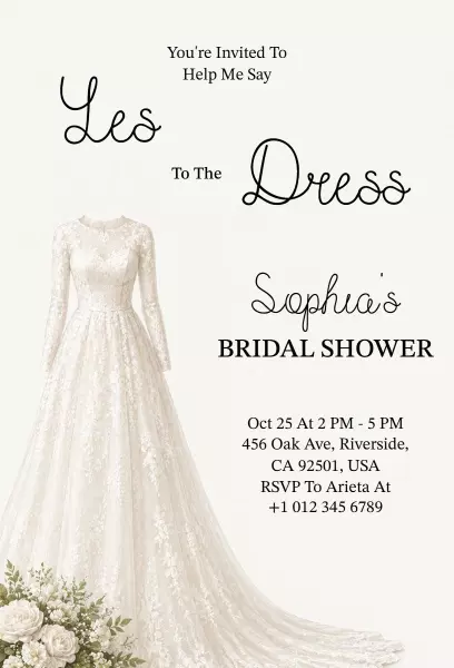 Elegant Lace Wedding Dress Bridal Shower Invitation Template