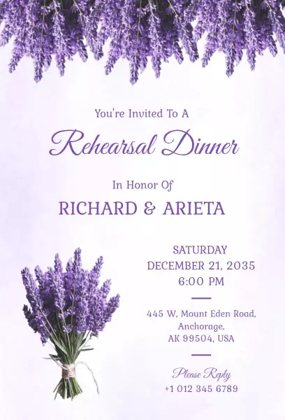 Elegant Lavender Floral Rehearsal Dinner Invitation Template