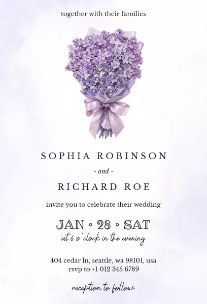 Elegant Lavender Floral Wedding Celebration Invitation Template