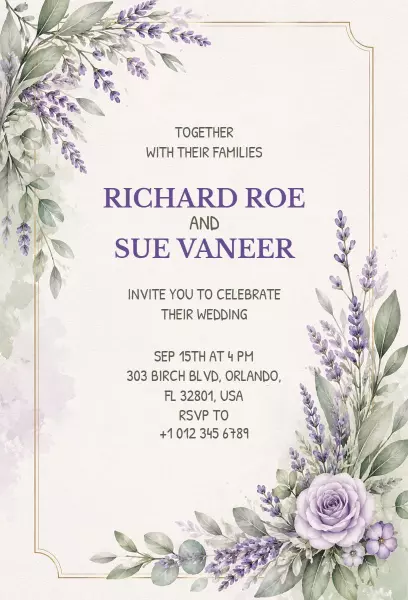 Elegant Lavender Rose-Themed Wedding Celebration Invitation Template