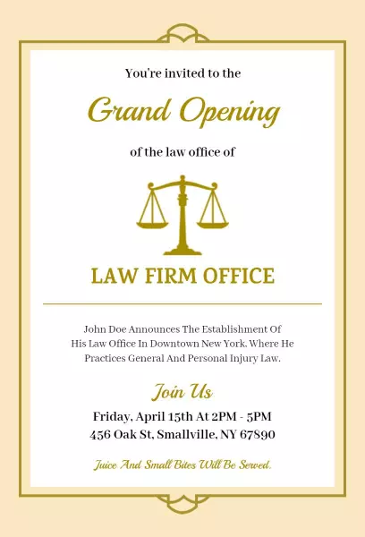 Elegant Law Firm Grand Opening Celebration Invitation Template
