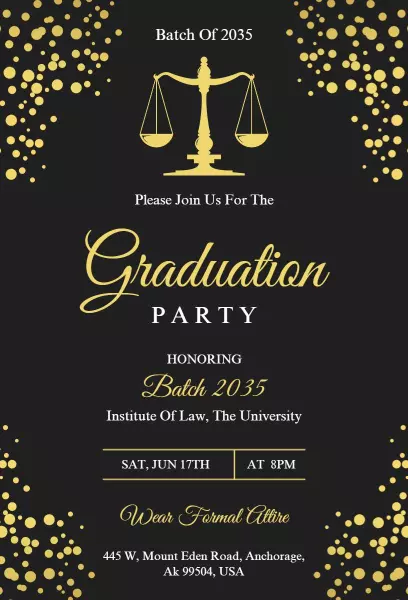 Elegant Law School Graduation Celebration Party Invitation Template