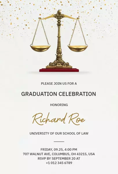 Elegant Legal School Graduation Celebration Invitation Template