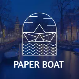 Elegant Line Art Depicting a Paper Boat Landscape Logo Template