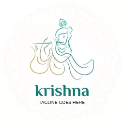Elegant Line Art of Krishna Celebrating Divine Love Logo Template