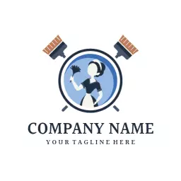 Elegant Maid Design Featuring Cleaning Tools and Support Logo Template